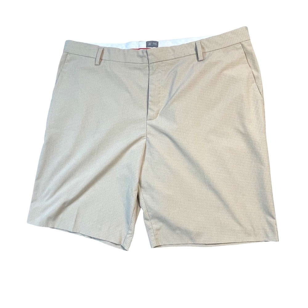 Adidas AdiPure Mens Tan Check Golf Shorts Size 42 Beige Grid Performance *Read